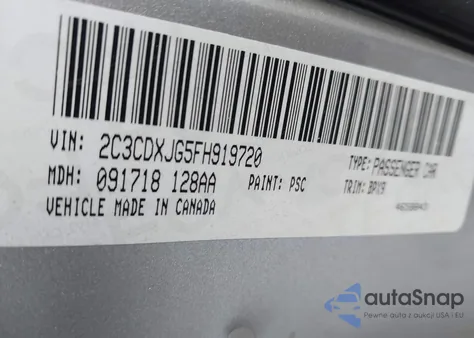 2015 Dodge Charger Sxt z USA, uszkodzony, nr VIN 2C3CDXJG5FH919720